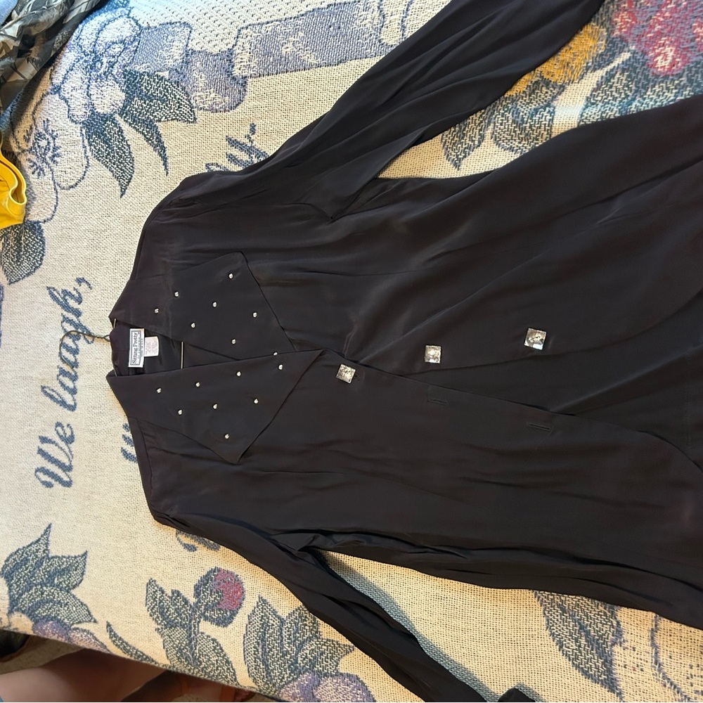 Black Button-Up Blouse with Studded Collar